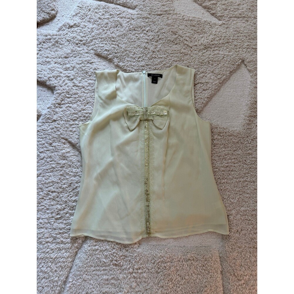 VTG Y2K St. John Luxury Stretch Silk Sequin Bow Tank Top lime green